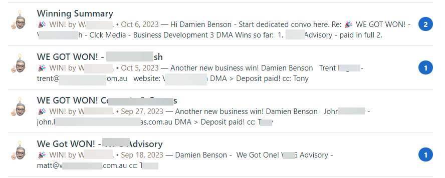 Client result screenshot reporting three new clients signed in seventeen days.